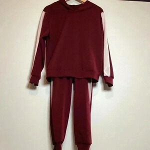 SHEIN Women’s Track Suit - Joggers - Burgundy White - Pullover Hoodie - Workout